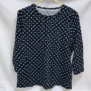 Rafaela Weekend knit top, 3/4 sleeve black with blue/white polka dots